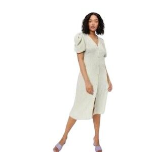 Nasty Gal Plus Size 16 Midi Dress V-neck Button Down Puff Sleeve Sage Green NWT